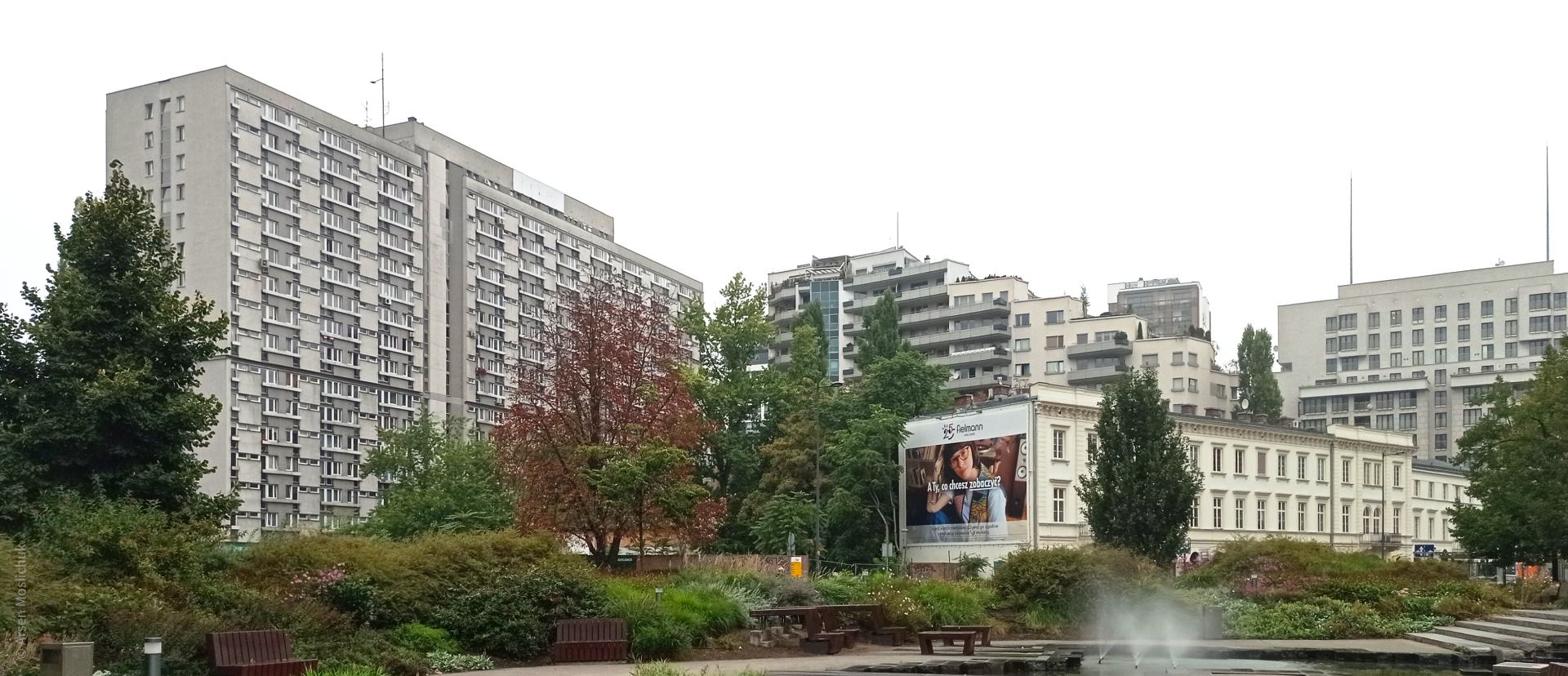 Szare budynki wśród zieleni
