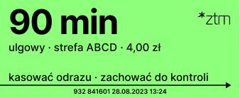 Zielony normalny bilet ze zmniejszonym kontrastem