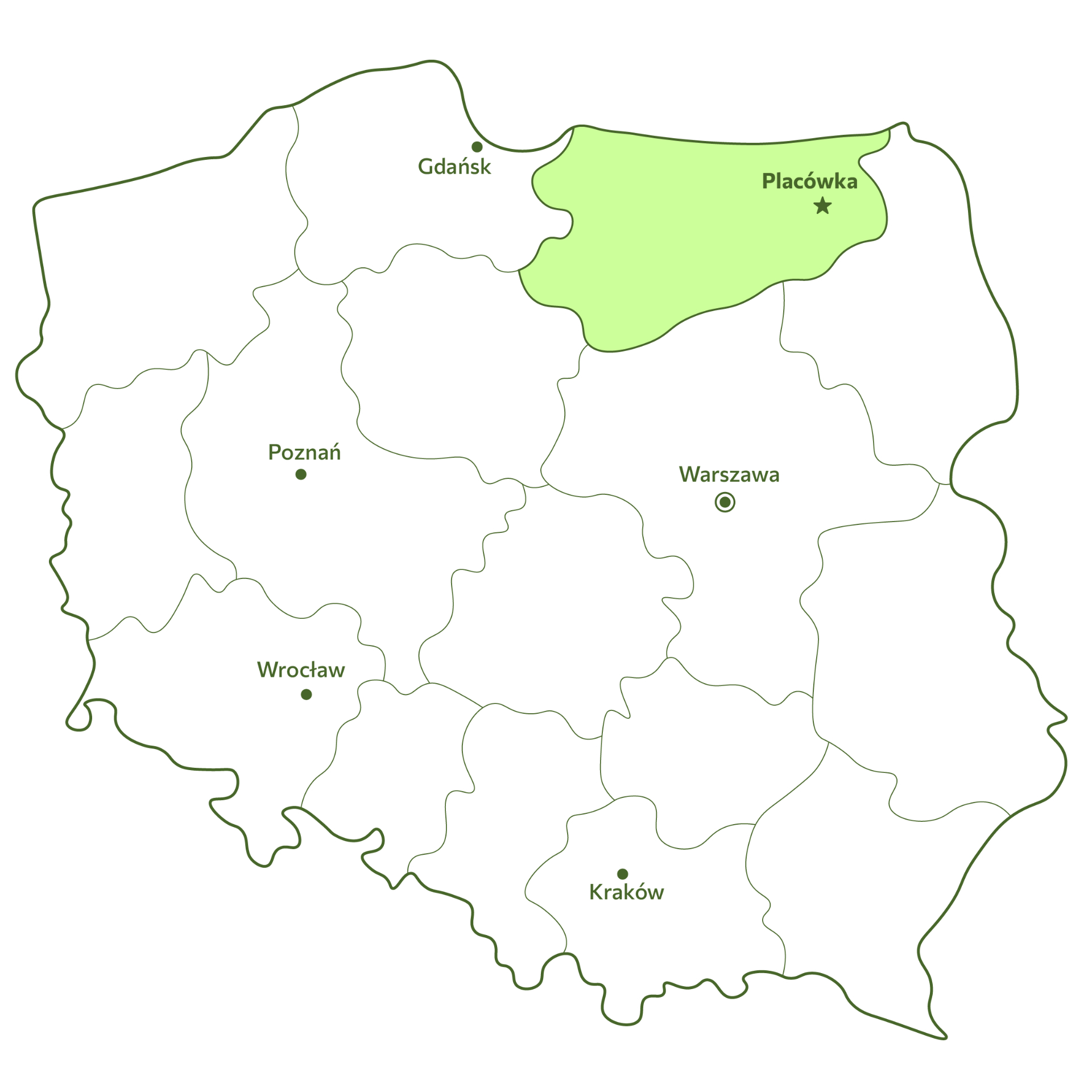 Mapa Polski z lokalizacją „Placówki”