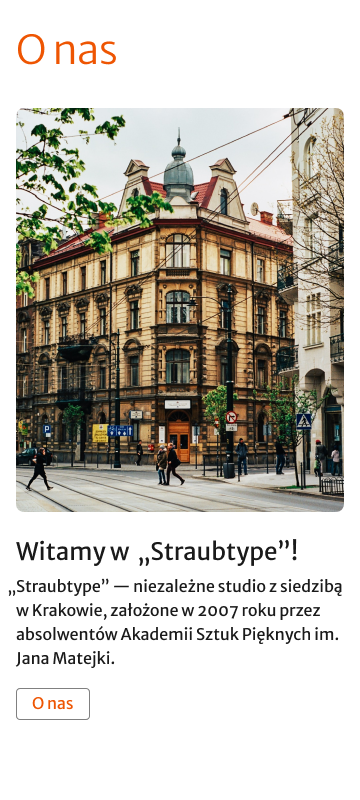 Sekcja „O nas” strony głównej dla telefonów